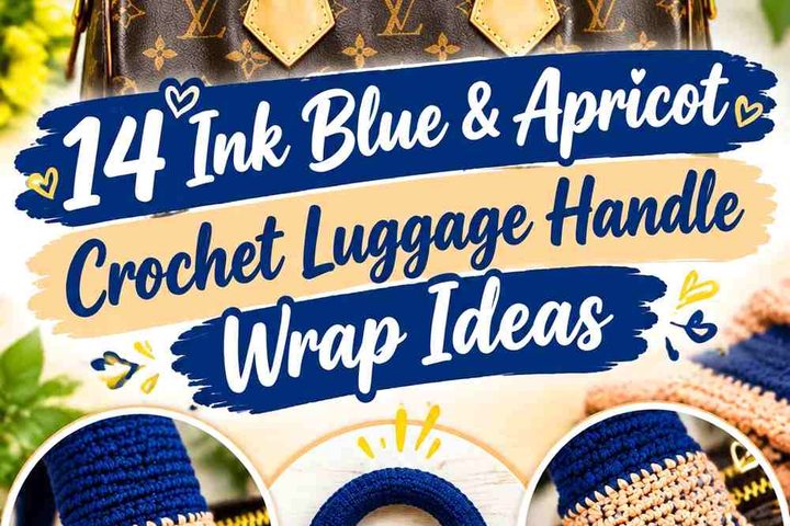 14 Ink Blue & Apricot Crochet Luggage Handle Wrap Ideas