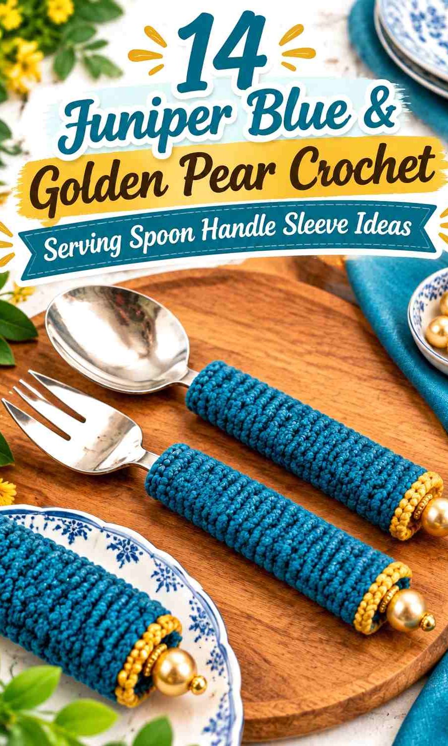 Juniper Blue & Golden Pear Crochet Serving Spoon Handle Sleeve Ideas