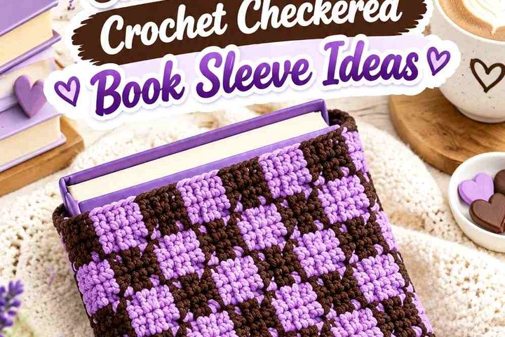 Lavender Purple & Chocolate Brown Crochet Checkered Book Sleeve Ideas