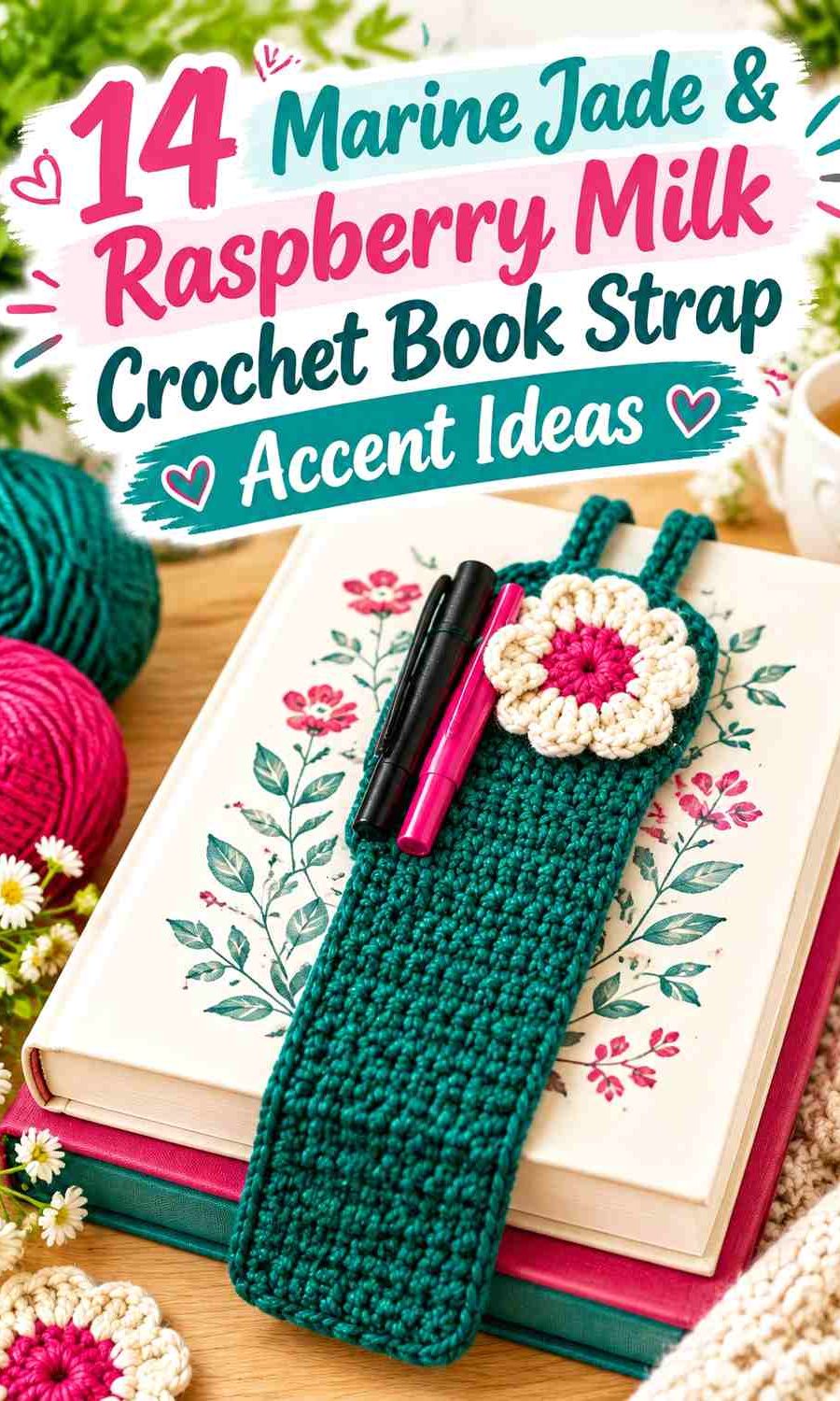 Marine Jade & Raspberry Milk Crochet Book Strap Accent Ideas