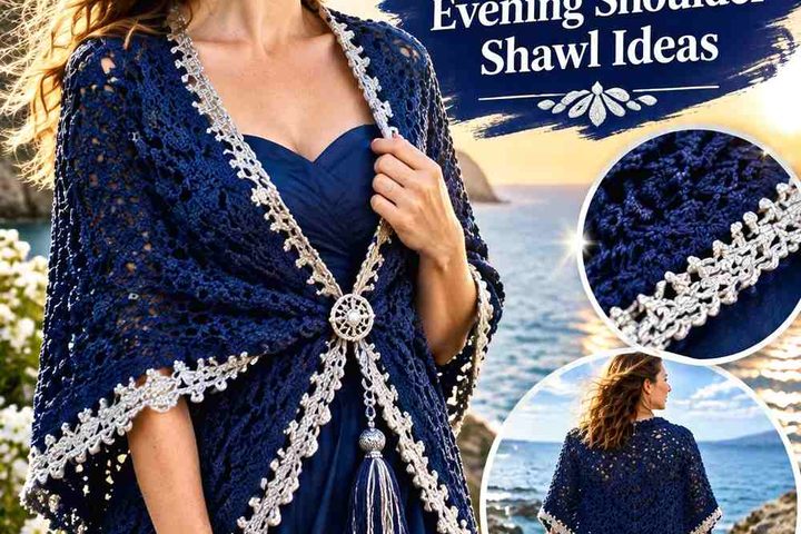 Midnight Navy & Silver Crochet Evening Shoulder Shawl Ideas