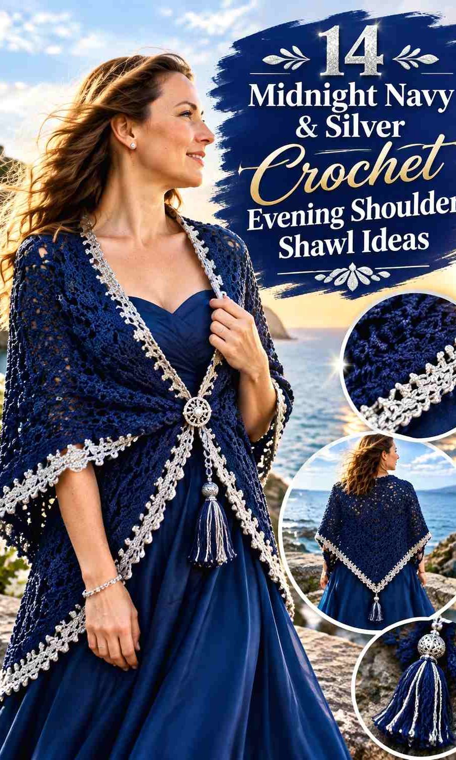 Midnight Navy & Silver Crochet Evening Shoulder Shawl Ideas