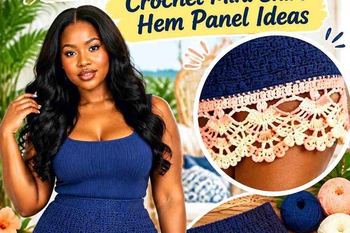 Peacock Navy & Peach Custard Crochet Mini Skirt Hem Panel Ideas