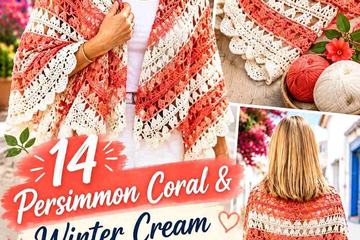 Persimmon Coral & Winter Cream Crochet Draped Stole Ideas