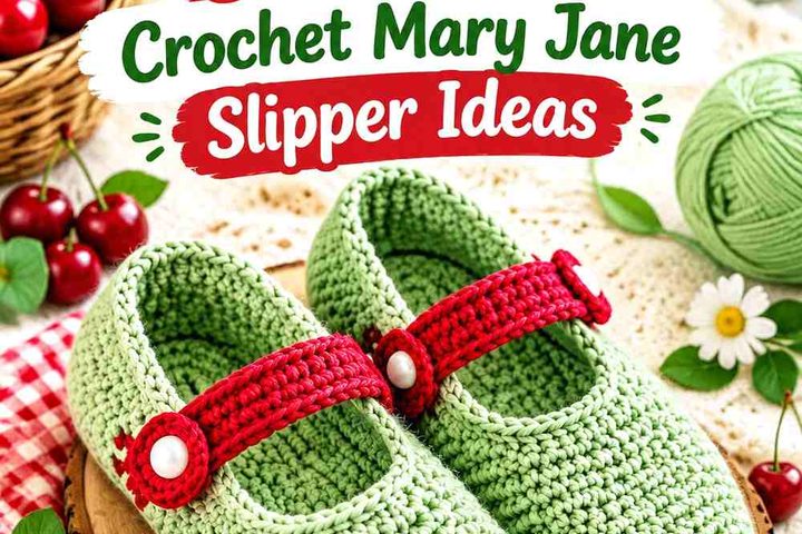 Pistachio Green & Cherry Red Crochet Mary Jane Slipper Ideas