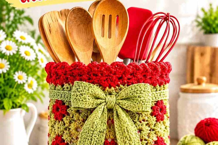 14 Poppy Red & Lichen Crochet Utensil Crock Wrap Ideas