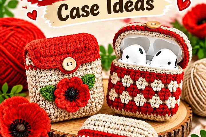 14 Poppy Red & Stone Beige Crochet AirPods Case Ideas