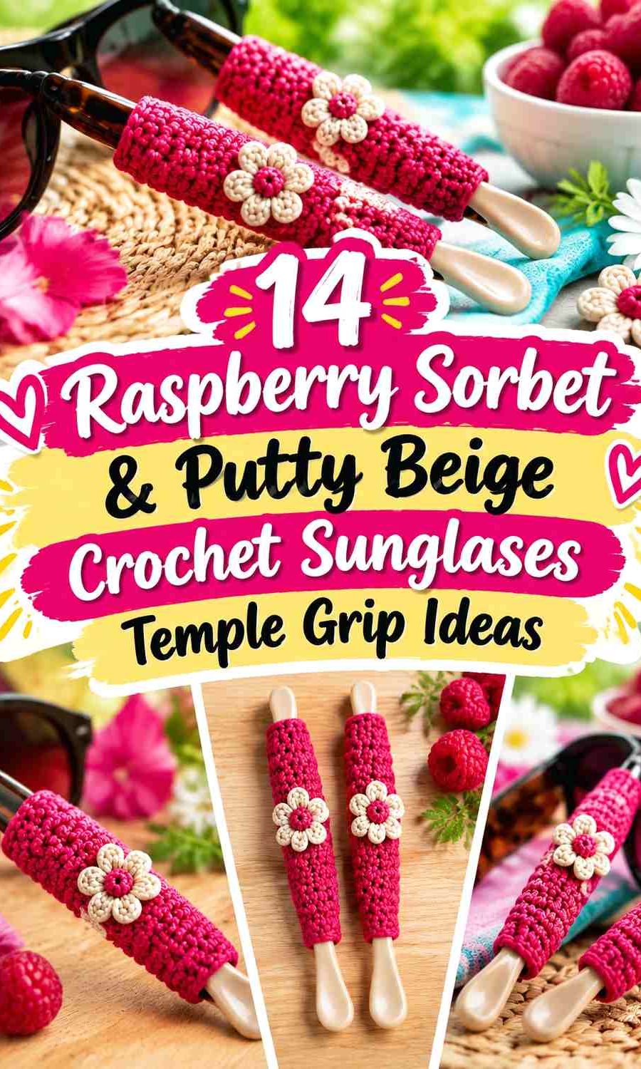 Raspberry Sorbet & Putty Beige Crochet Sunglasses Temple Grip Ideas