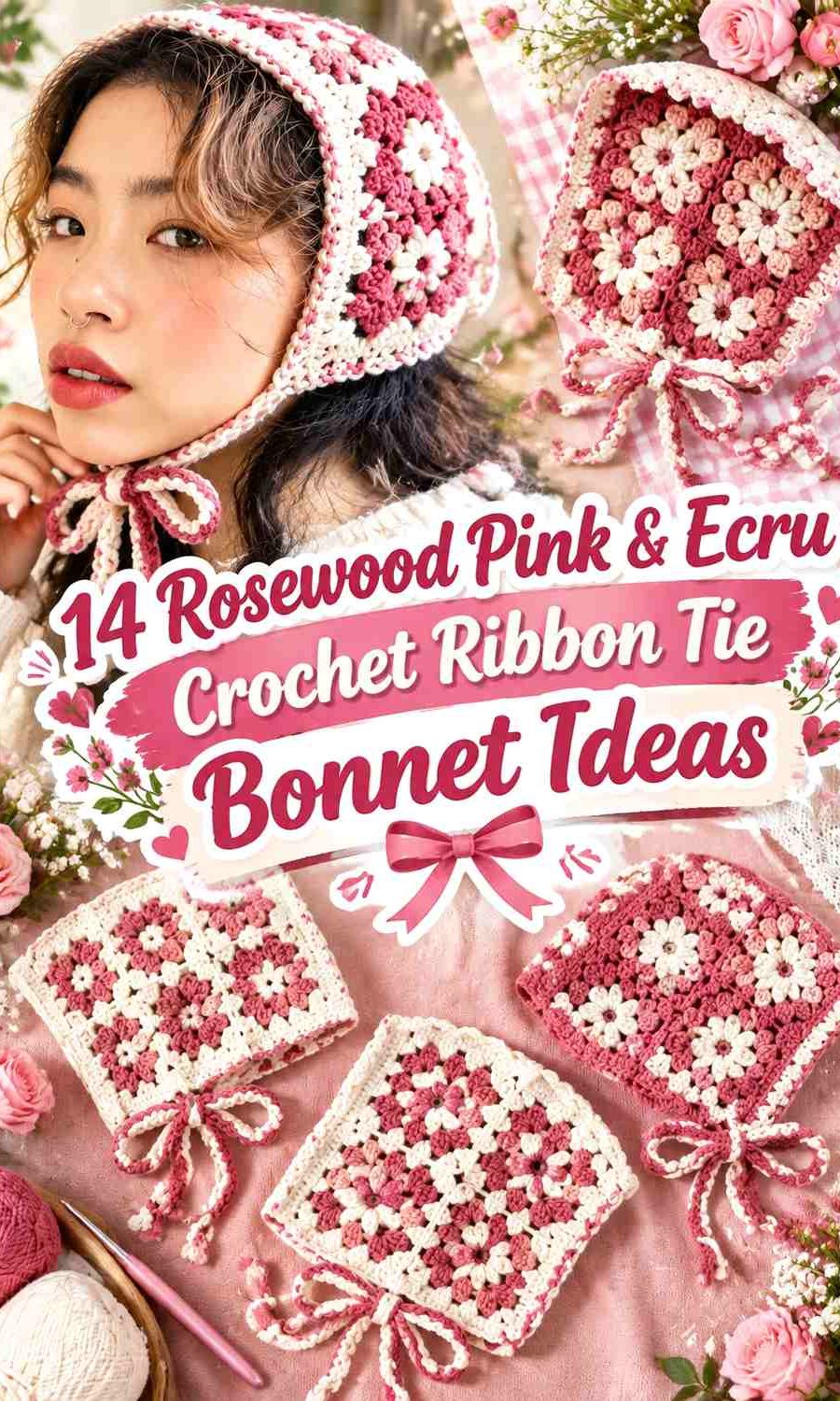 Rosewood Pink & Ecru Crochet Ribbon Tie Bonnet Ideas