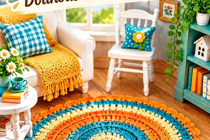 Aegean Teal & Marmalade Crochet Dollhouse Floor Rug Ideas