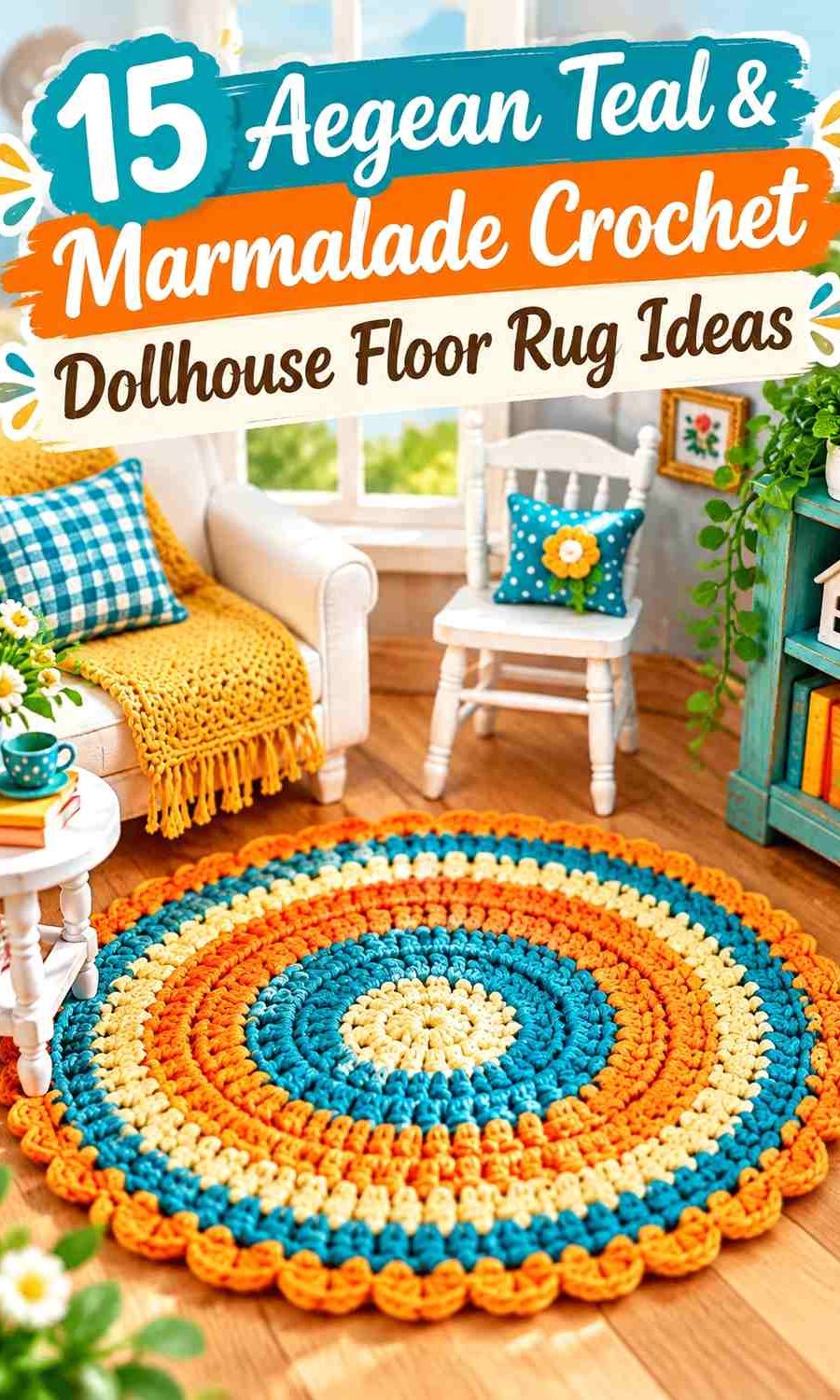 Aegean Teal & Marmalade Crochet Dollhouse Floor Rug Ideas