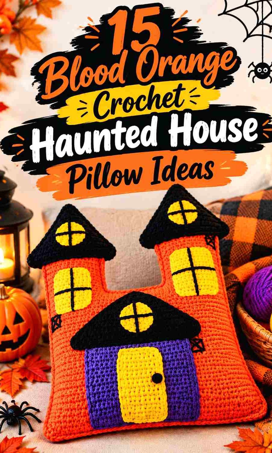 15 Blood Orange Crochet Haunted House Pillow Ideas