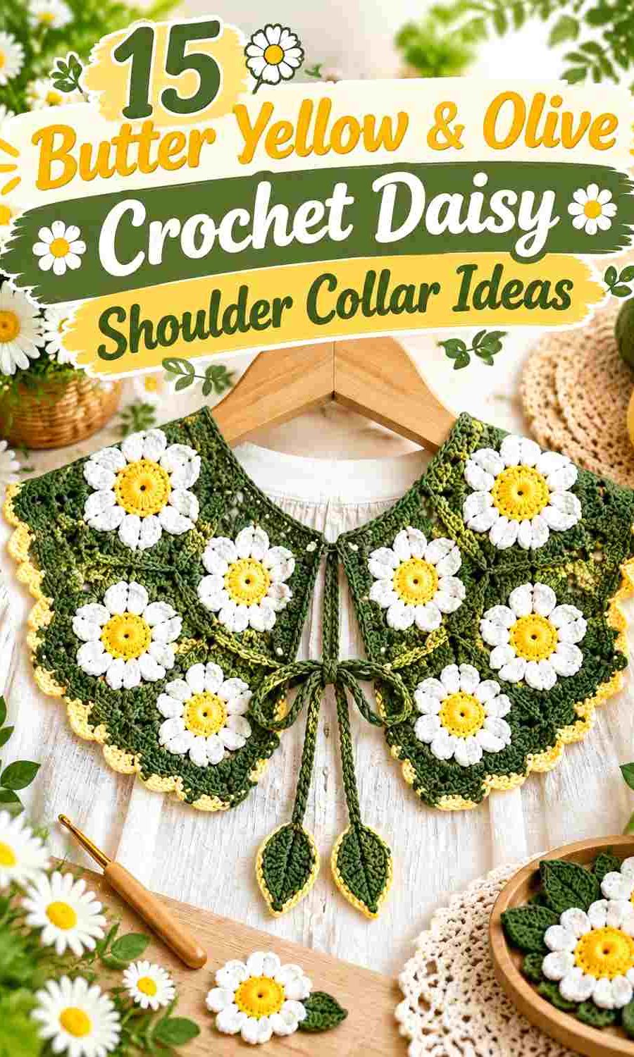 15 Butter Yellow & Olive Crochet Daisy Shoulder Collar Ideas