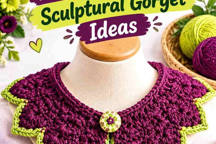 Chartreuse Mist & Aubergine Crochet Sculptural Gorget Ideas