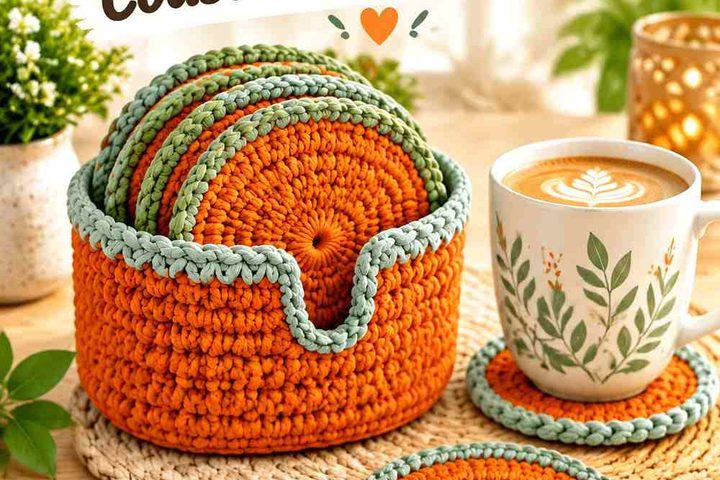 Copper Orange & Sage Mist Crochet Coaster Caddy Ideas