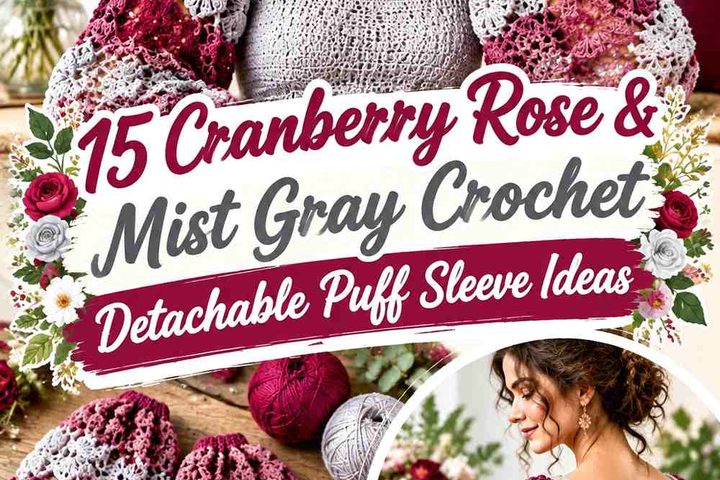 Cranberry Rose & Mist Gray Crochet Detachable Puff Sleeve Ideas