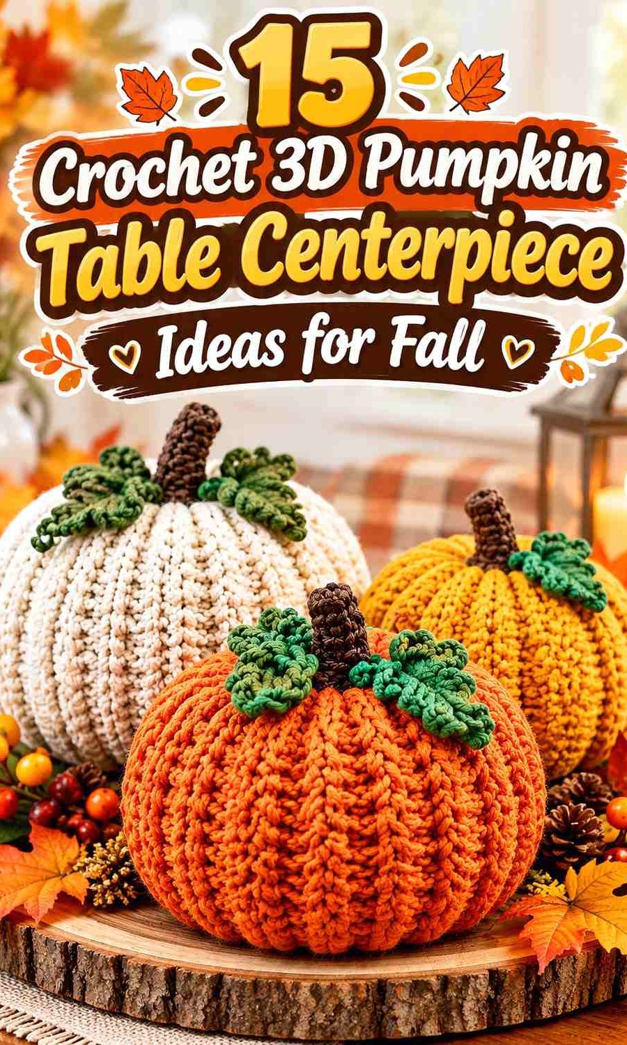 Crochet 3D Pumpkin Table Centerpiece Ideas for Fall