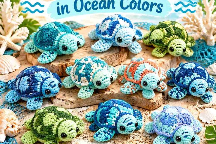 Crochet Baby Sea Turtle Amigurumi Ideas in Ocean Colors