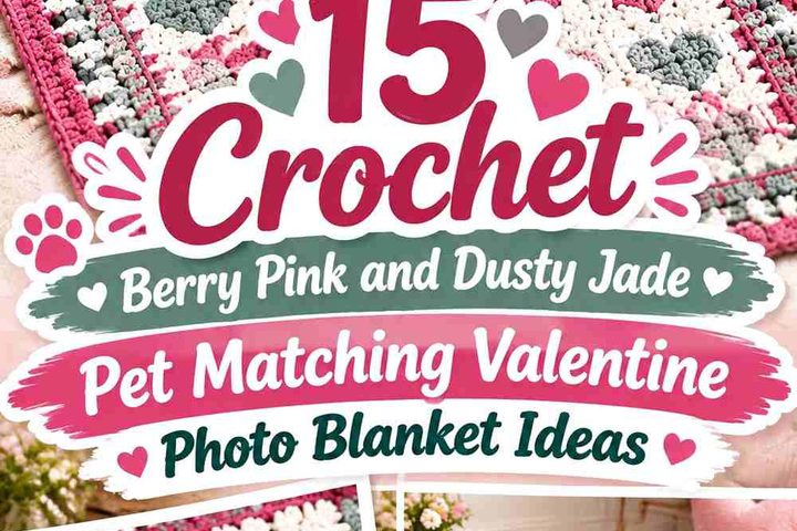 Crochet Berry Pink and Dusty Jade Pet Matching Valentine Photo Blanket Ideas