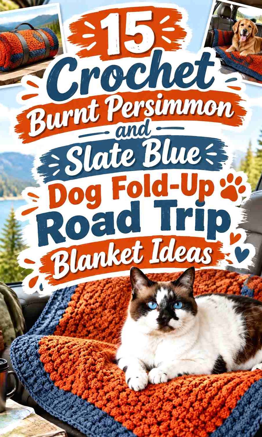 Crochet Burnt Persimmon and Slate Blue Dog Fold-Up Road Trip Blanket Ideas