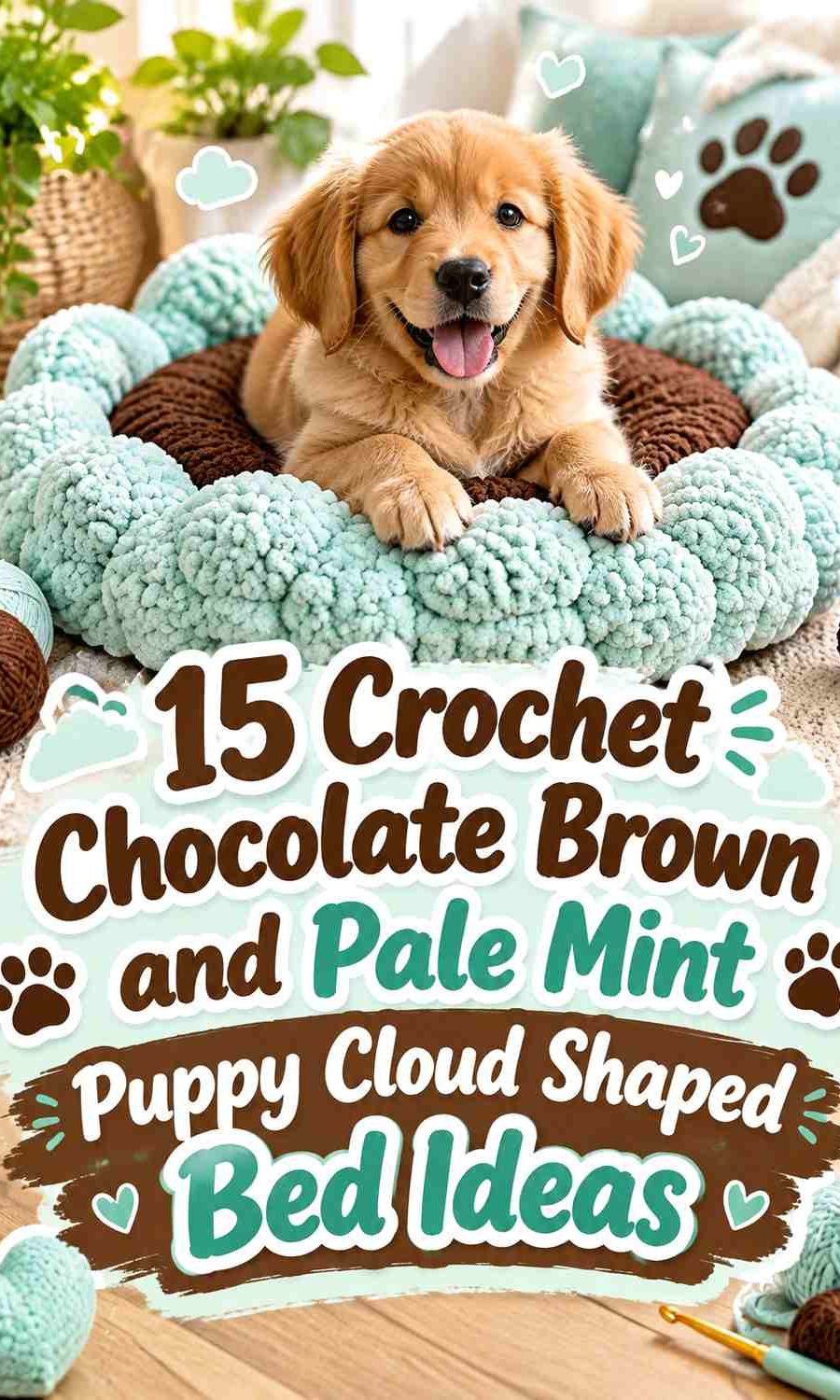Crochet Chocolate Brown and Pale Mint Puppy Cloud Shaped Bed Ideas
