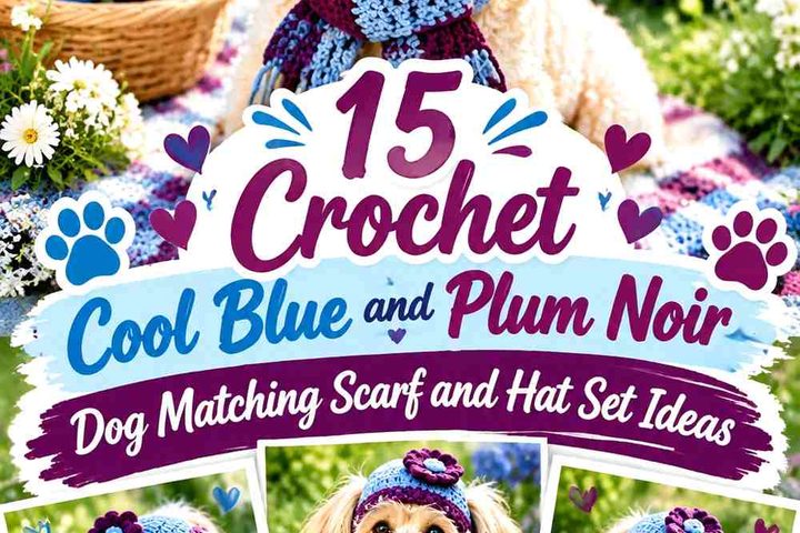 Crochet Cool Blue and Plum Noir Dog Matching Scarf and Hat Set Ideas