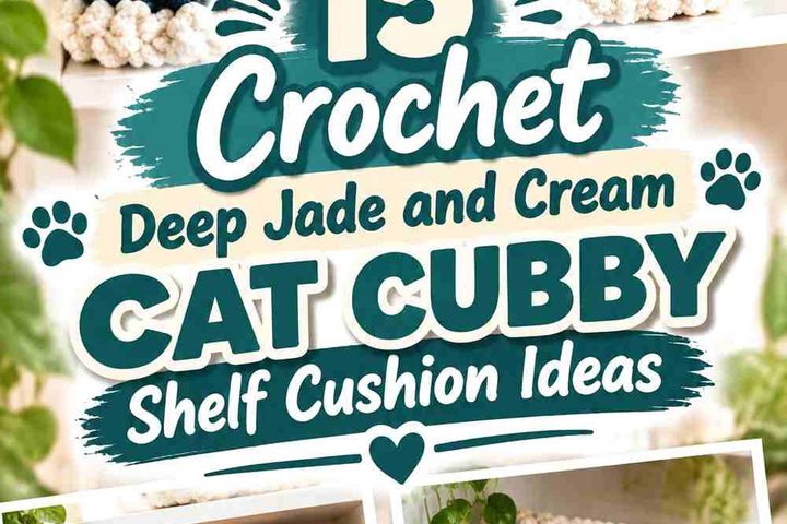Crochet Deep Jade and Cream Cat Cubby Shelf Cushion Ideas