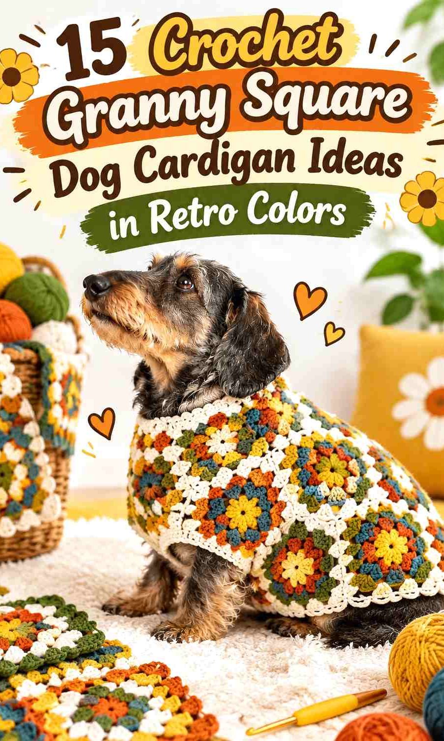 Crochet Granny Square Dog Cardigan Ideas in Retro Colors