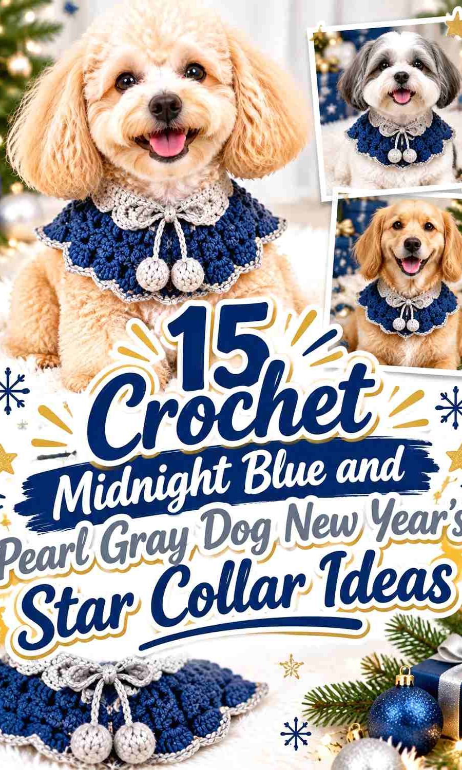Crochet Midnight Blue and Pearl Gray Dog New Year's Star Collar Ideas