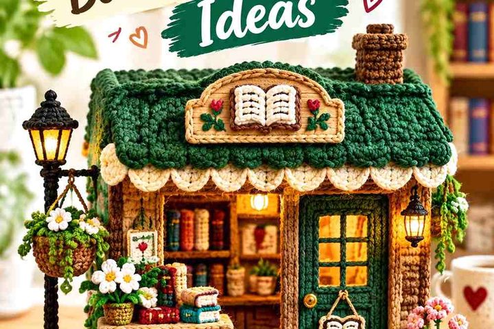 Crochet Miniature Bookshop Decoration Ideas in Cozy Bookish Colors