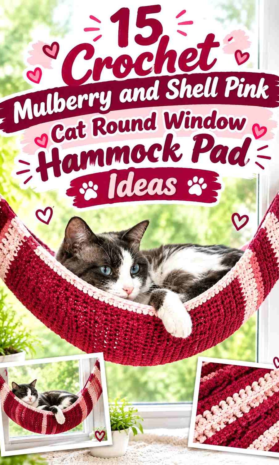 Crochet Mulberry and Shell Pink Cat Round Window Hammock Pad Ideas