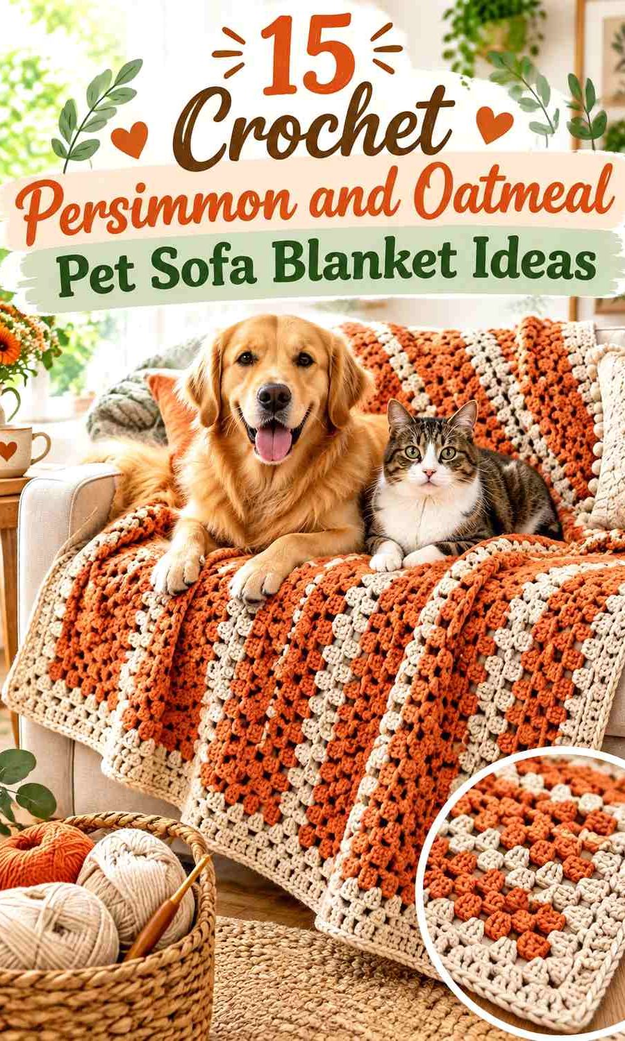 Crochet Persimmon and Oatmeal Pet Sofa Blanket Ideas