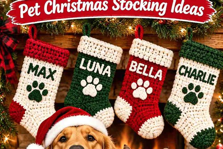 Crochet Personalized Pet Christmas Stocking Ideas in Festive Colors