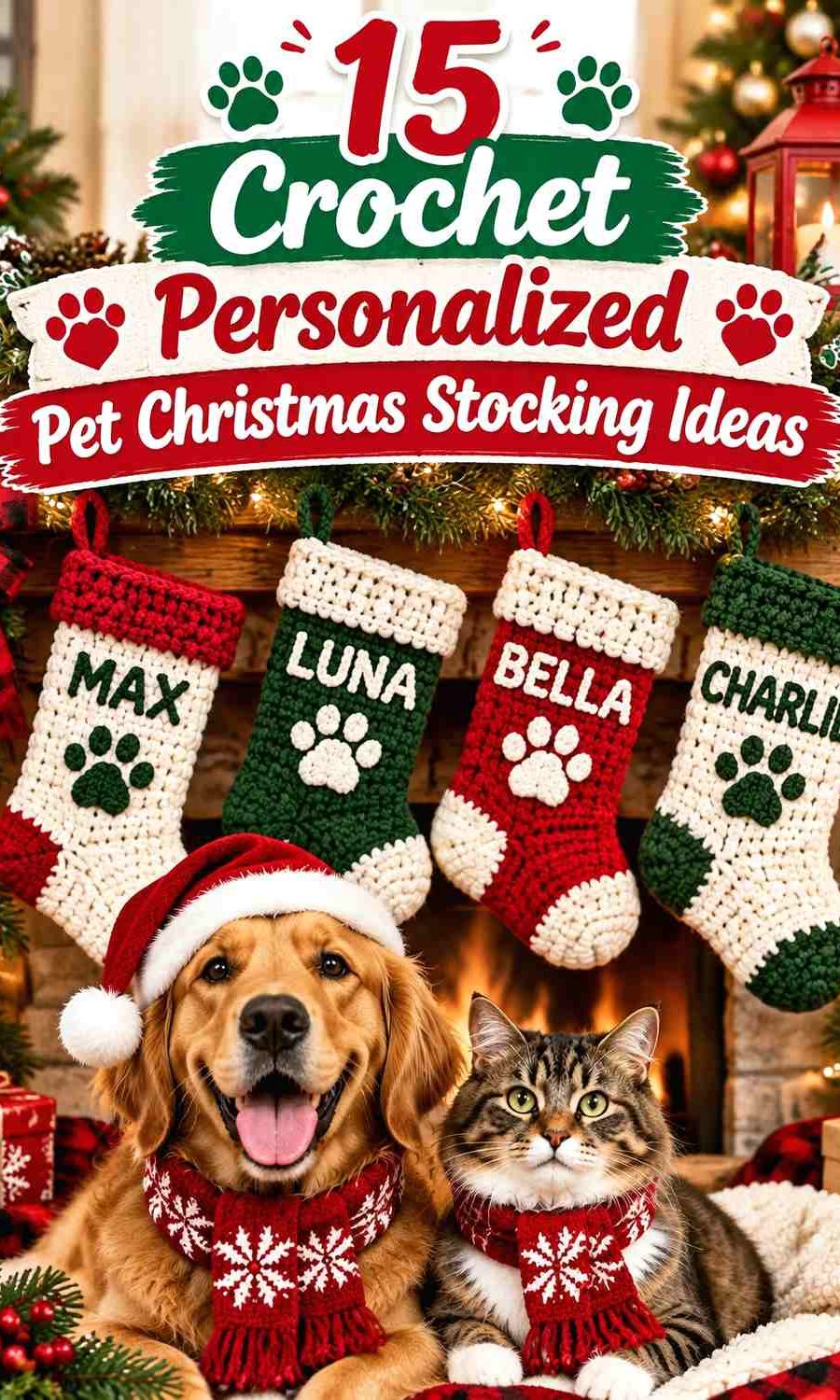 Crochet Personalized Pet Christmas Stocking Ideas in Festive Colors
