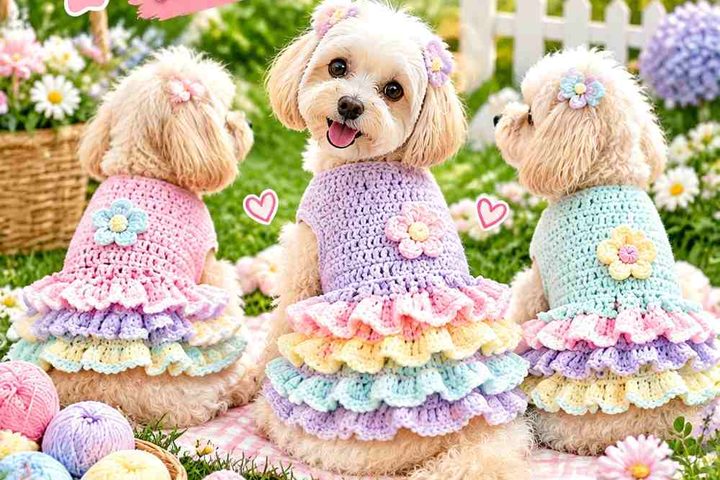 Crochet Ruffled Dog Dress Ideas in Soft Pastel Colors