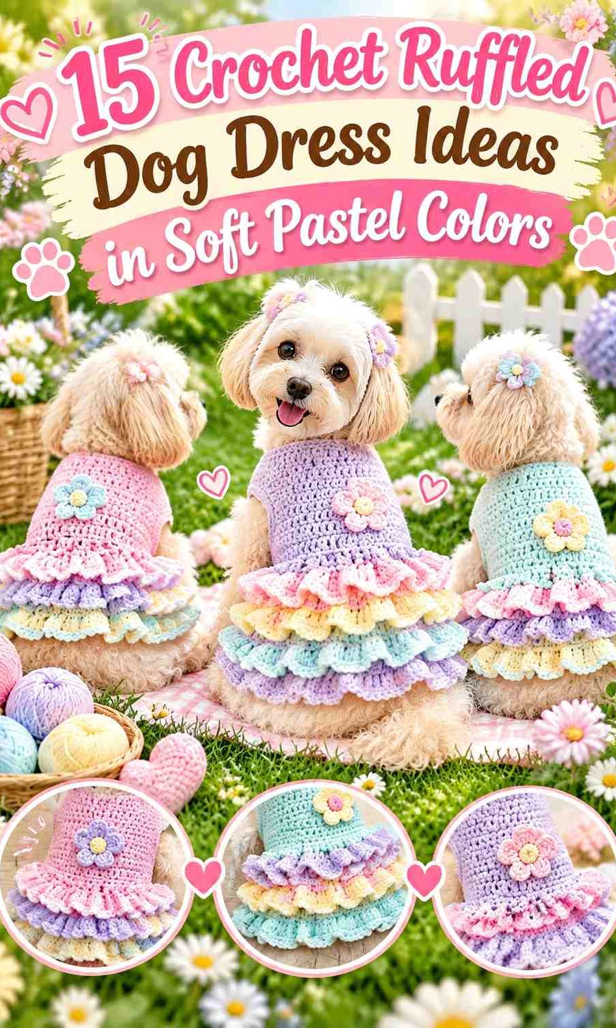 Crochet Ruffled Dog Dress Ideas in Soft Pastel Colors