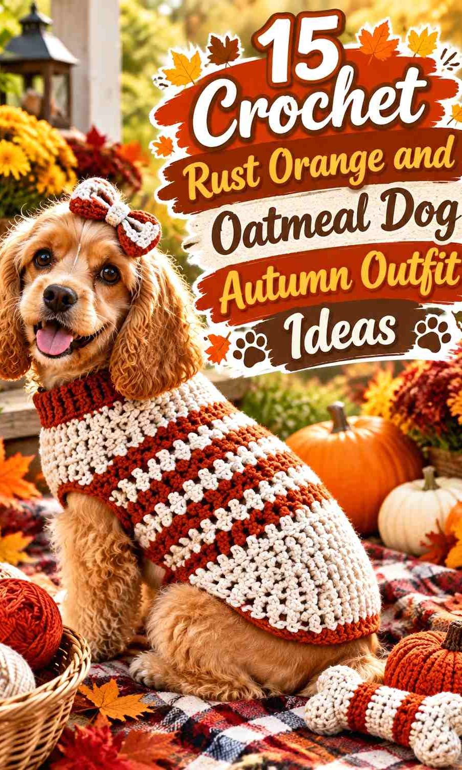 Crochet Rust Orange and Oatmeal Dog Autumn Outfit Ideas