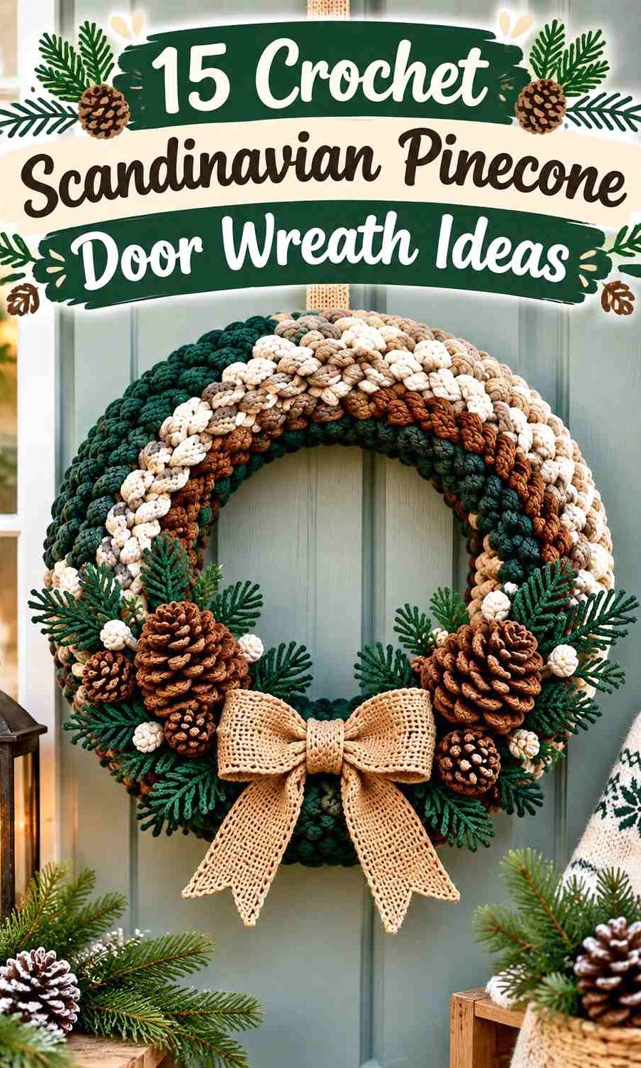 Crochet Scandinavian Pinecone Door Wreath Ideas in Nordic Colors