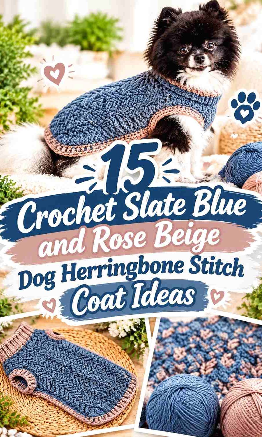 Crochet Slate Blue and Rose Beige Dog Herringbone Stitch Coat Ideas