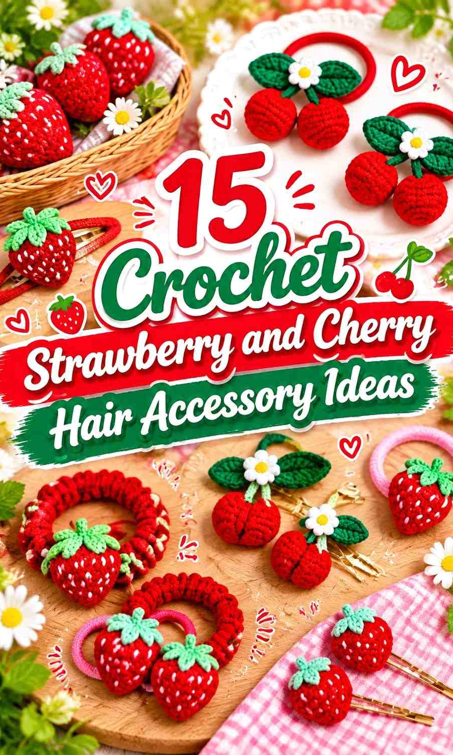 Crochet Strawberry and Cherry Hair Accessory Ideas