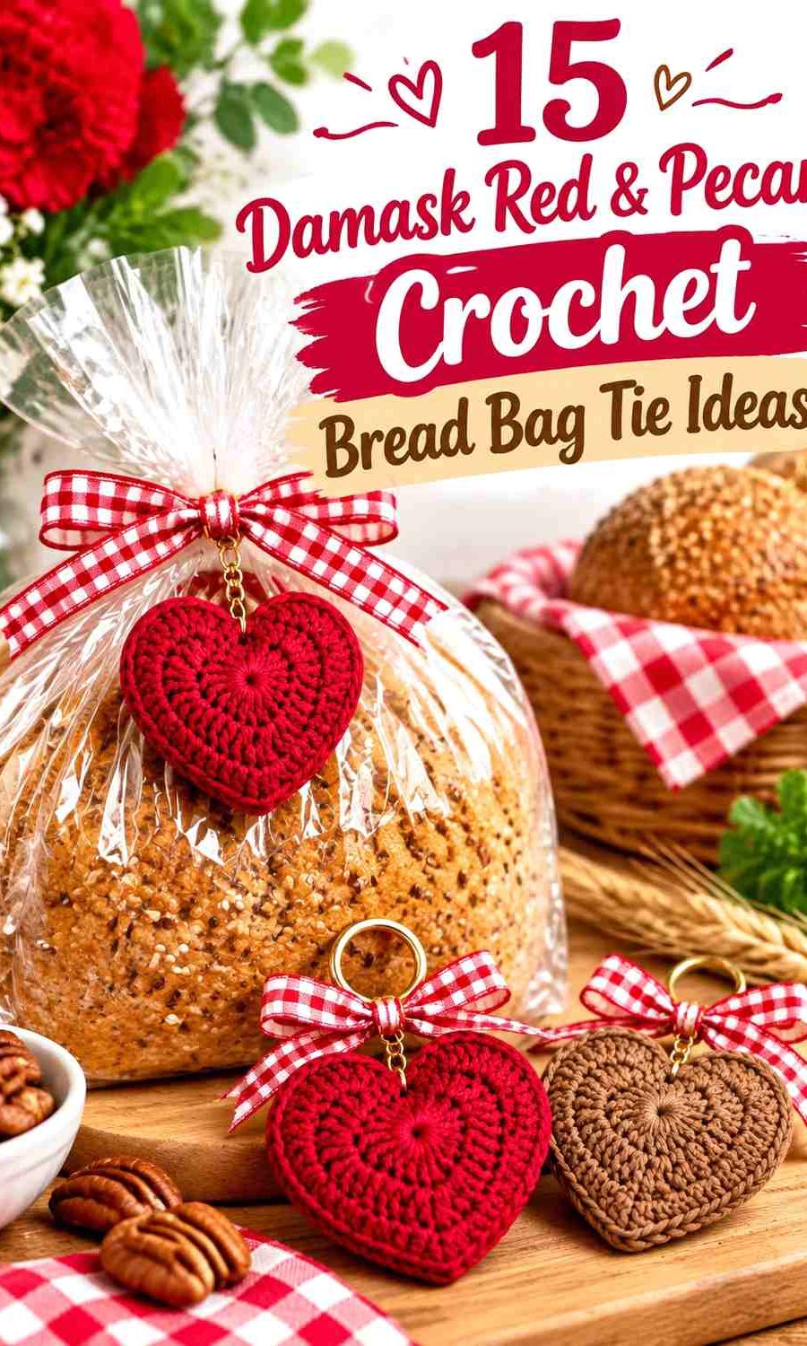 Damask Red & Pecan Crochet Bread Bag Tie Ideas
