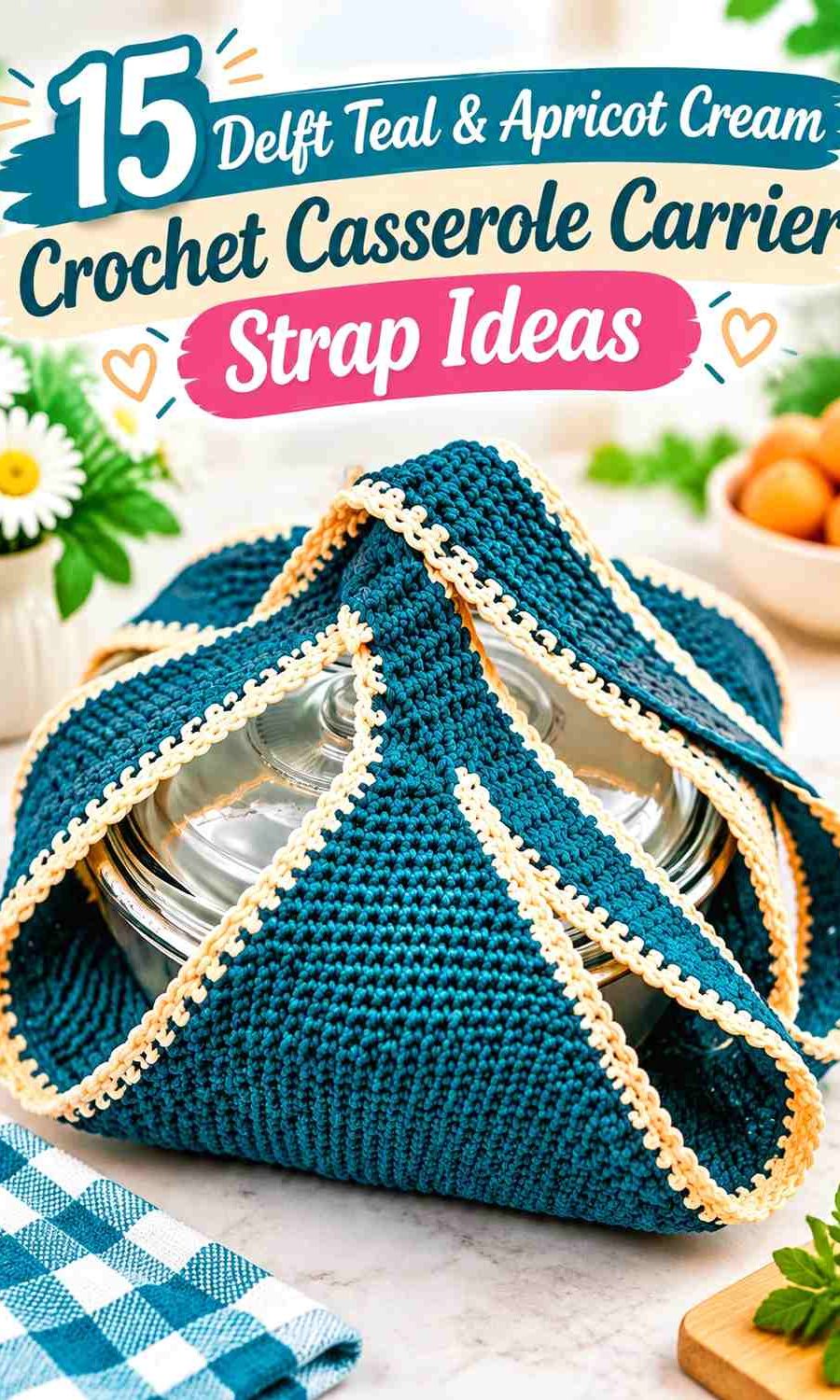 Delft Teal & Apricot Cream Crochet Casserole Carrier Strap Ideas