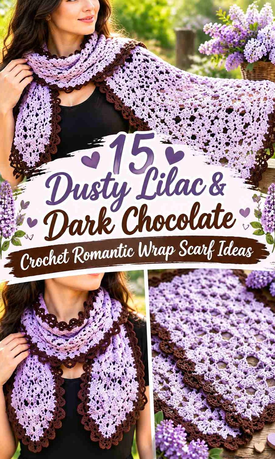 Dusty Lilac & Dark Chocolate Crochet Romantic Wrap Scarf Ideas