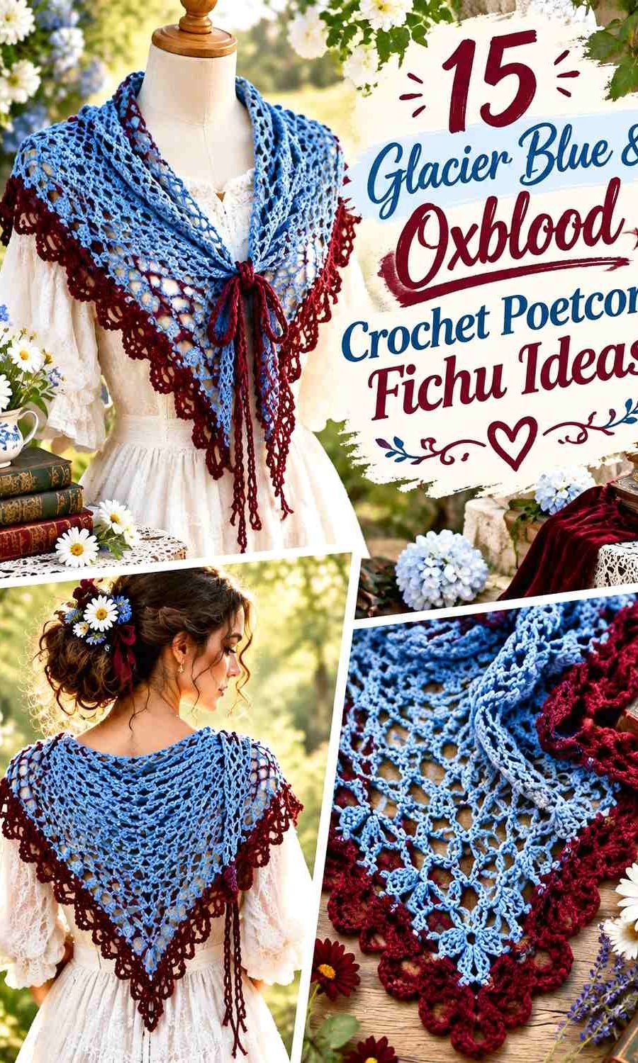 Glacier Blue & Oxblood Crochet Poetcore Fichu Ideas