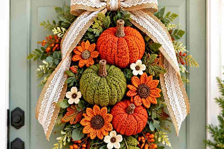 15 Moss & Burnt Orange Crochet Autumn Door Swag Ideas