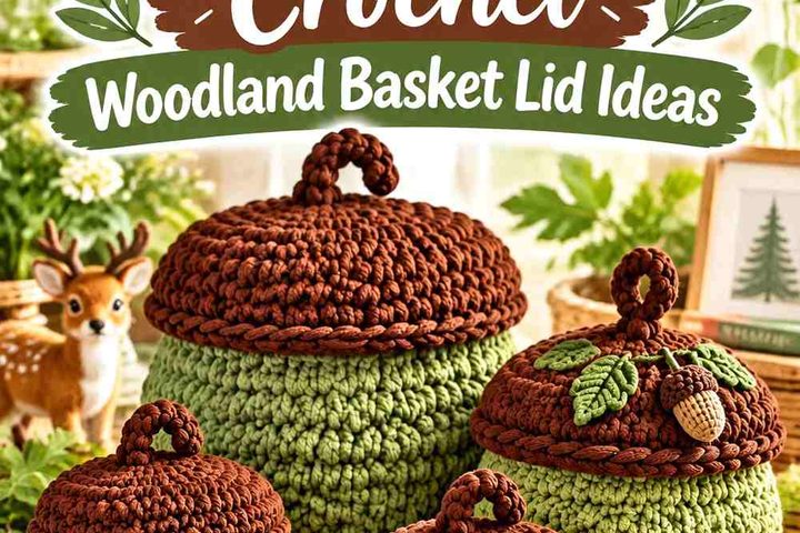 15 Moss Green & Chocolate Crochet Woodland Basket Lid Ideas