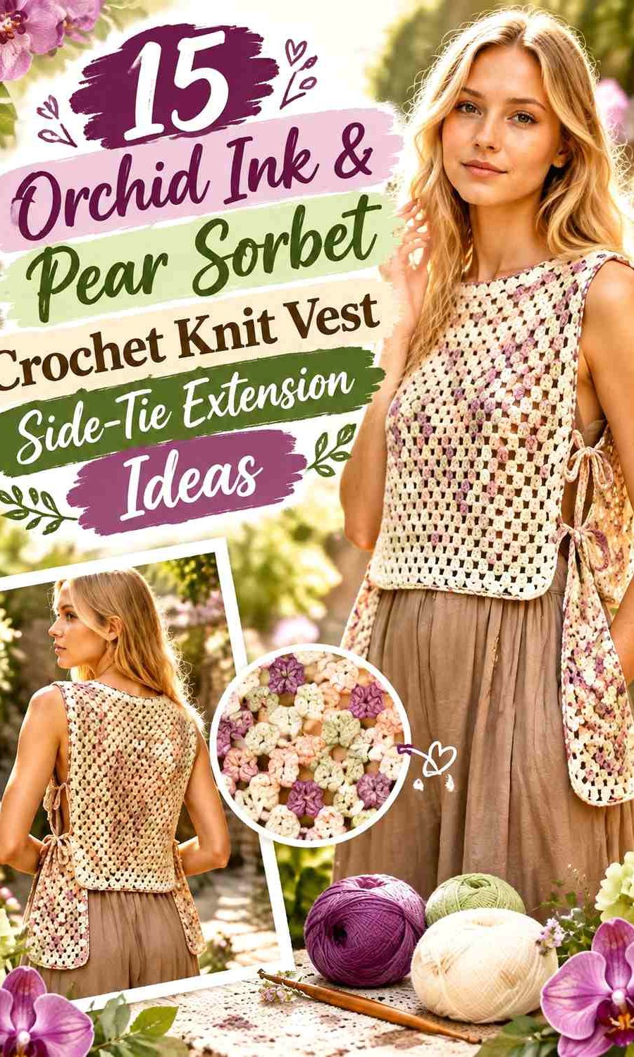 Orchid Ink & Pear Sorbet Crochet Knit Vest Side-Tie Extension Ideas