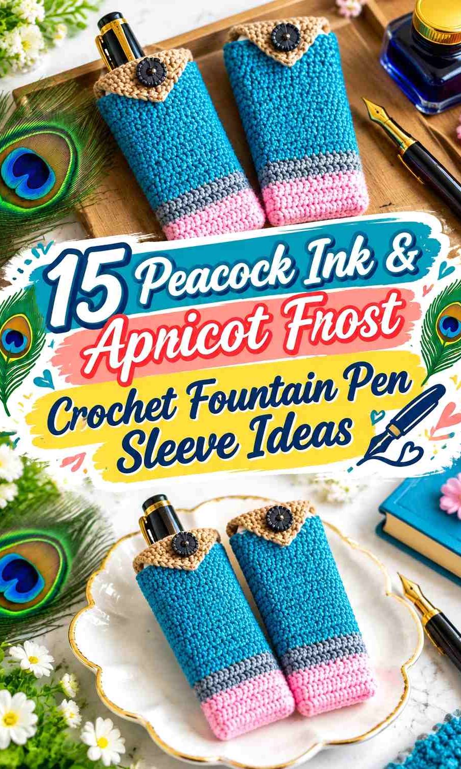 Peacock Ink & Apricot Frost Crochet Fountain Pen Sleeve Ideas