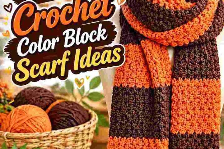 15 Persimmon & Chocolate Crochet Color Block Scarf Ideas