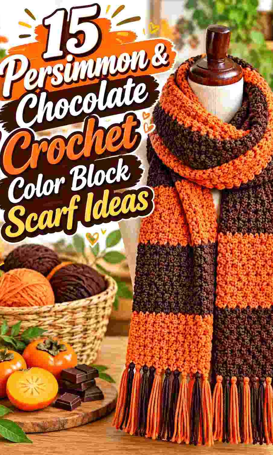 15 Persimmon & Chocolate Crochet Color Block Scarf Ideas